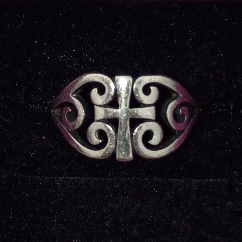 James Avery Scroll Heart Cross Ring Solid Sterling Silver Size 7.25